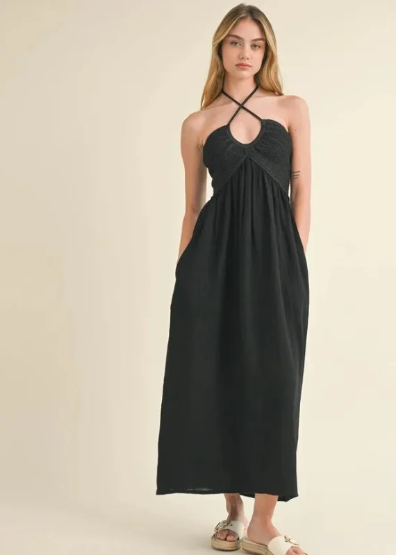 Bargain Blast Washed Gauze Crochet Top Contrast Dress