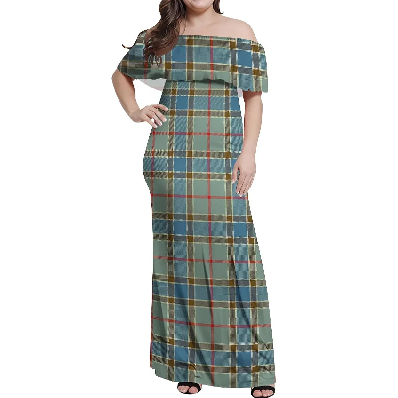 Sale Event Balfour Blue Tartan Off Shoulder Long Dress