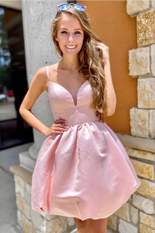 Super Deal Pink A-line Spaghetti Straps Homecoming Dress With Bowtie