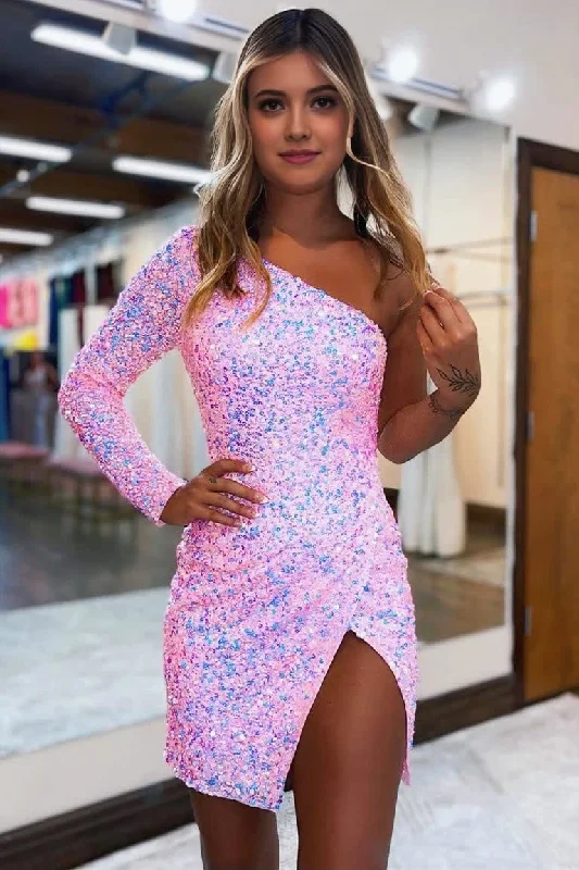 Exclusive Savings Sheath One Shoulder Homecoming Dress with Slit