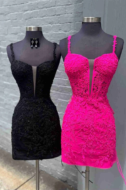 Extra Savings Fitted Straps Appliques Mini Homecoming Dress