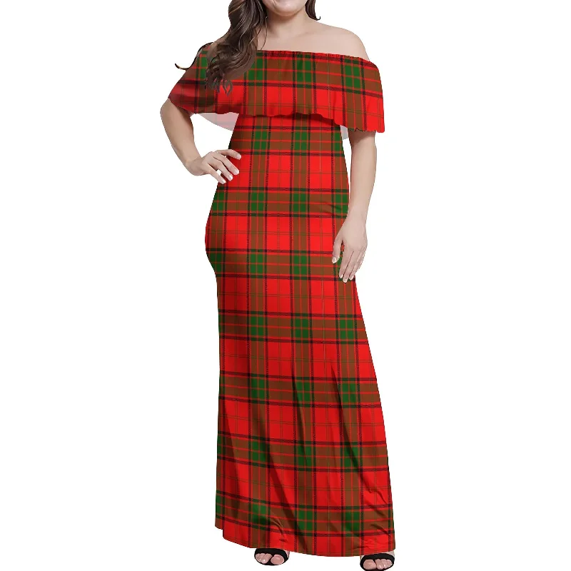Shop and Save Adair Tartan Off Shoulder Long Dress