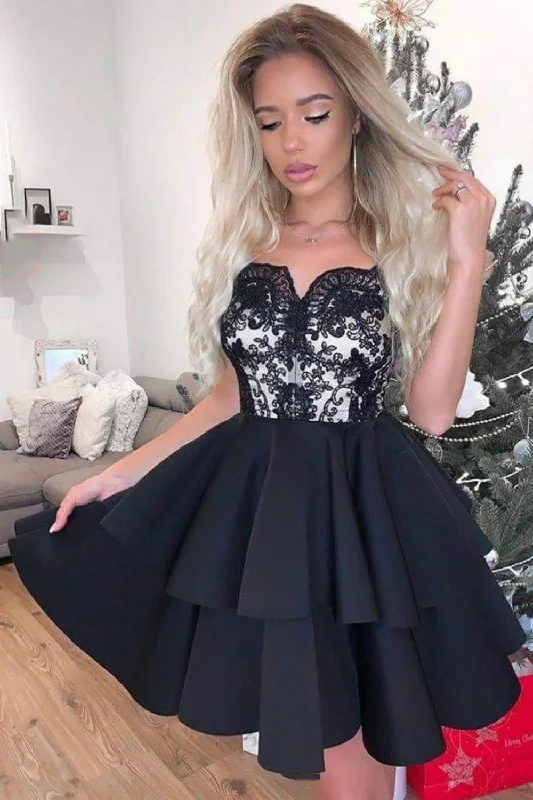 Bargain Blast Black Short Mini Homecoming Dress With Applique