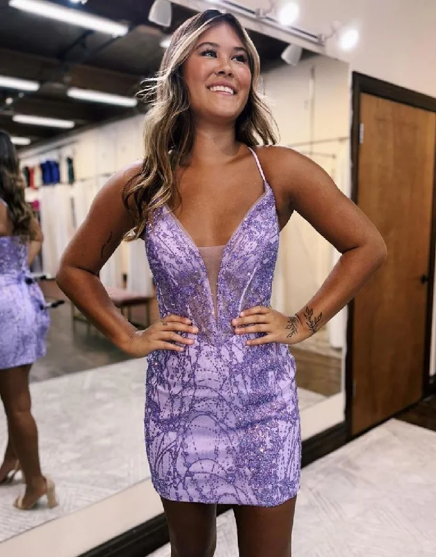 Special Discount Stunning Spaghetti Straps Lace Up Tight Glitter Homecoming Dress