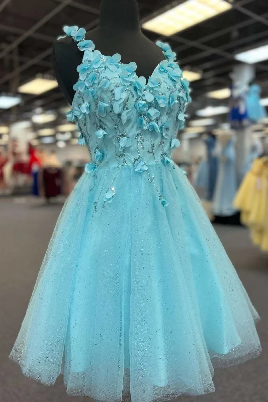Shop and Save Tiffany Blue 3D Floral Lace Sweetheart Backless A-Line Short Party Dress