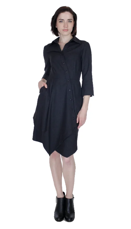 Major Savings Asym Placket Double tier Shirtdress / Wool/Cashmere