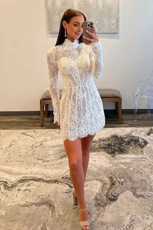 Stock Up and Save Charming Sheath High Neck  Lace Short Homecoming Dresses