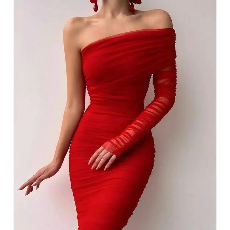 Bonus Savings Mesh One-Shoulder Backless Dress