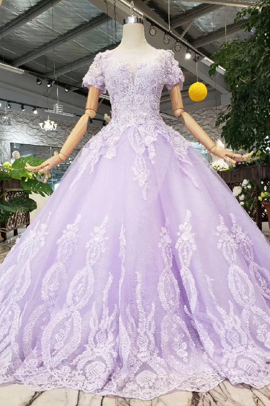 Steals and Deals Gorgeous Lilac Ball Gown Short Sleeves Prom Dresses with Sheer Neck Steals and Deals Gorgeous Lilac Ball Gown Short Sleeves Prom Dresses with Sheer Neck