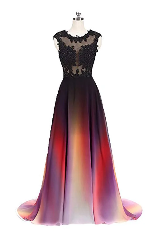 Extra Savings A Line Gradient Chiffon Lace Appliques Prom Dress N1680