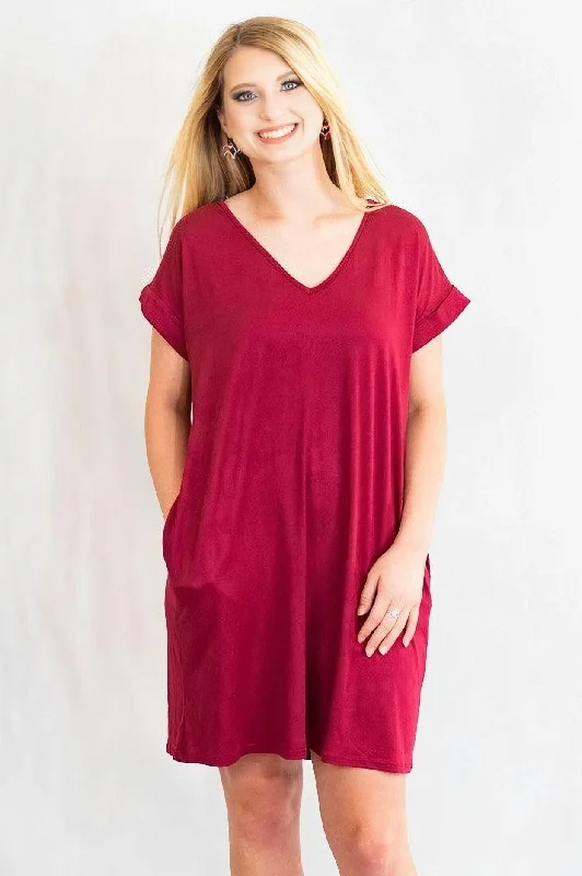 Epic Deals Cuffed Sleeve V-Neck T-Shirt Dress with Pockets by Entro