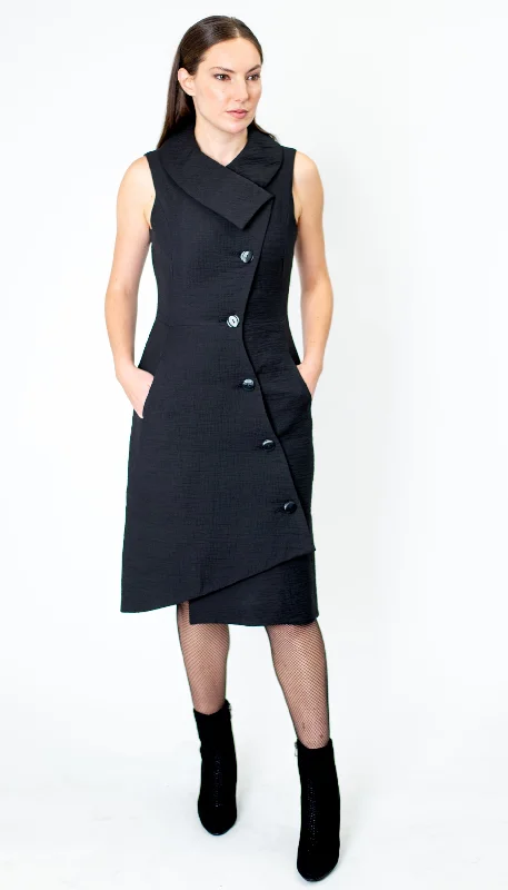Price Cut Swerve Long Vest Dress/ Black Crinkle