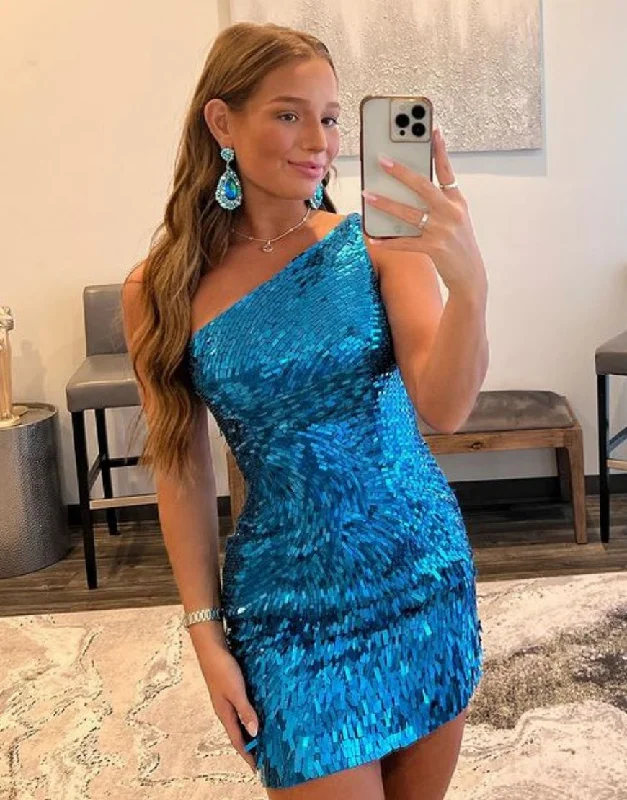 Low Prices Sparkly One Shoulder Bodycon Sequin Homecoming Dress
