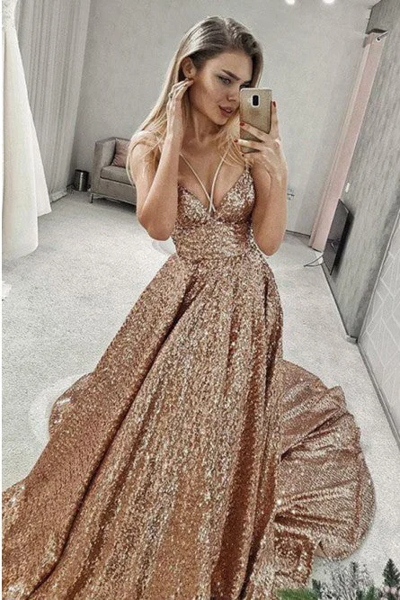 Blowout Deals Shiny Puffy Sleeveless Sequined Court Train Prom Dresses Sparkly Sequin Evening Dresses N2248