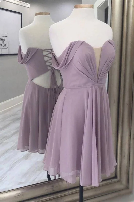 Factory Direct Sale Chiffon Off The Shoulder Homecoming Dress With Corset