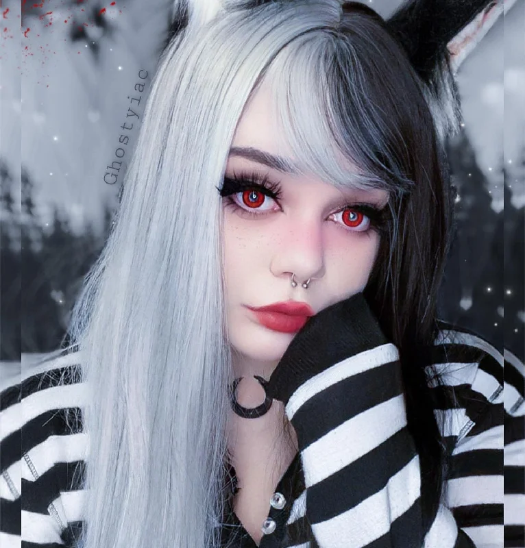 Overstock Sale Review for Punk half black half white long wig YV40711