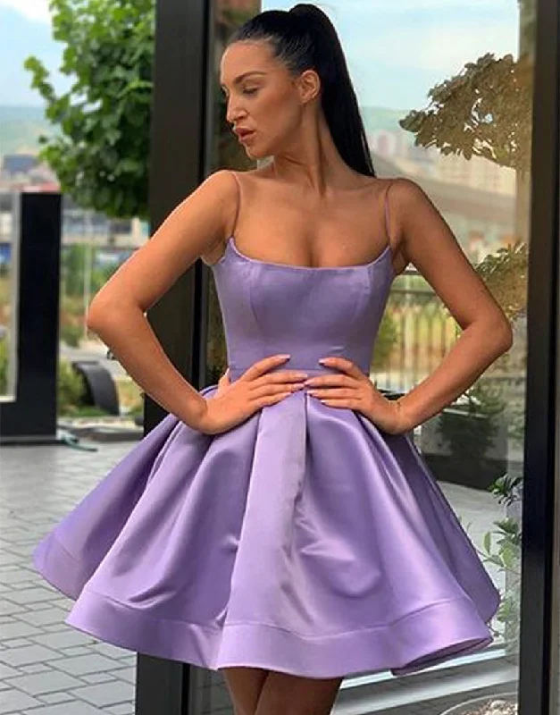 Savings Galore A-Line Short Lilac Satin Homecoming Dress