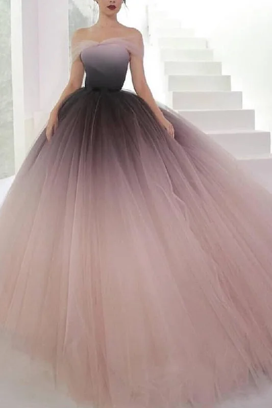 Can't Miss Elegant Off the Shoulder Ombre Tulle Puffy Prom Dresses Long Evening Dresses