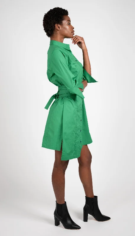 Act Now Classic Obi belt Shirtdress w/ 3/4 Sleeves / Green