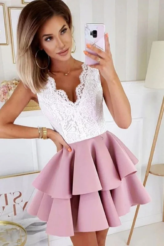 Big Discounts White And Purple Short Mini Homecoming Dress
