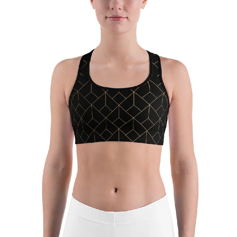 YEAR-End Sale Geometric Black Gold Line Sports bra