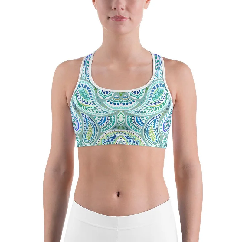 Special Promotion Blue and Green Paisley Sports Bra