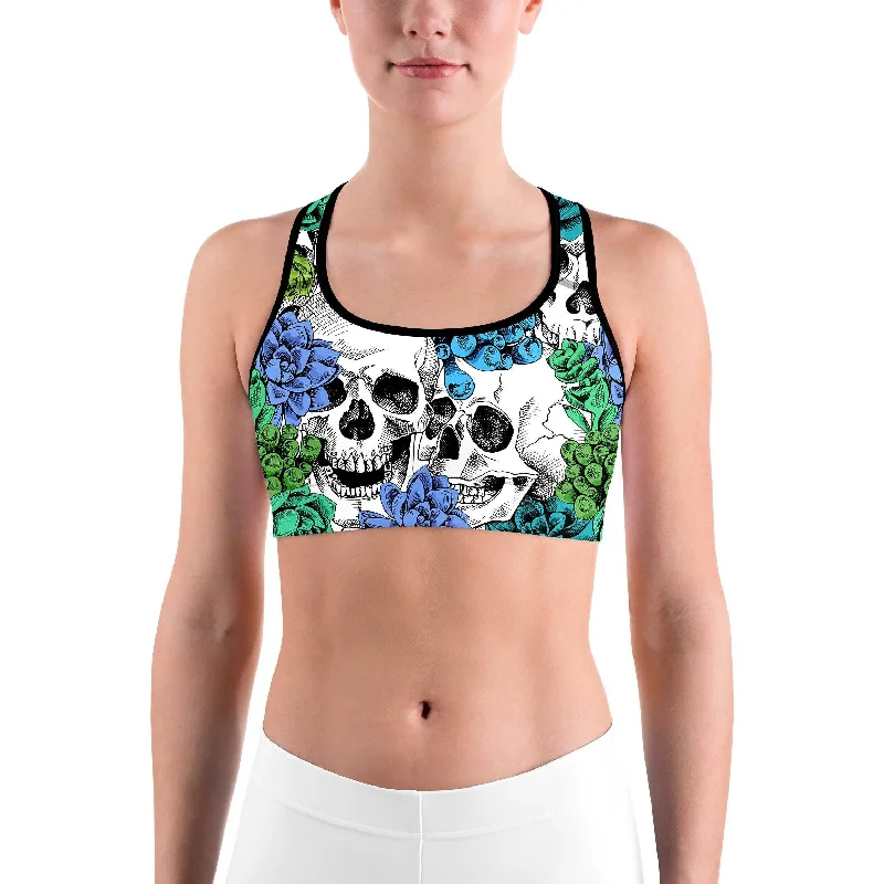 Exclusive Offers Blue Floral Skulls Sports Bra