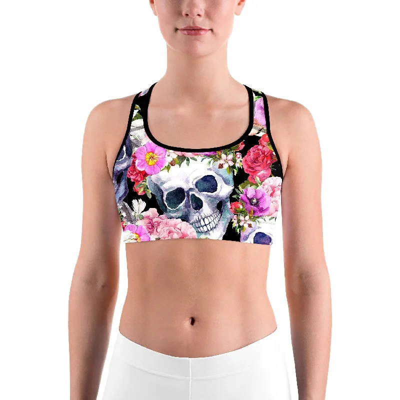 Daily Specials Colorful Floral Skull Sports bra