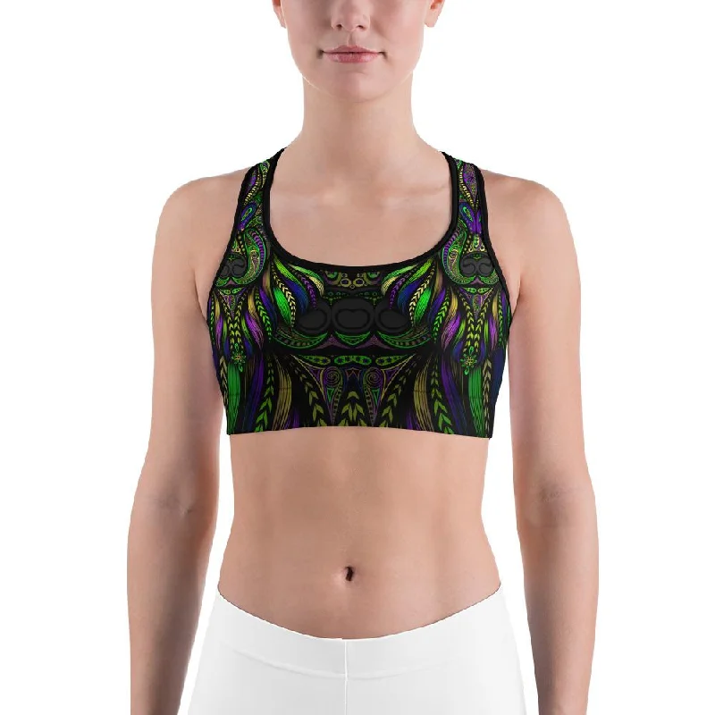 Savings Bonanza Green Colorful Wolf Sports Bra