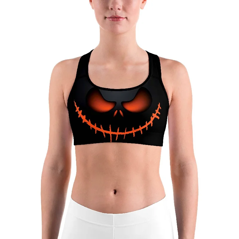 Crazy Savings Halloween Evil Pumpkin Grin Sports bra
