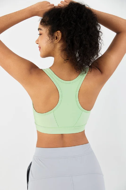 Stock Clearance HiTense™ Front Zip Sports Bra with High Support-Lt Green