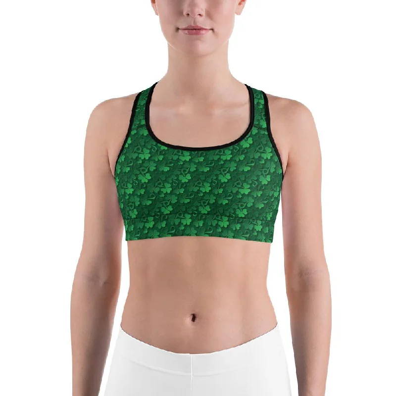 Exclusive Deal Irish 3D Shamrocks Sports Bra
