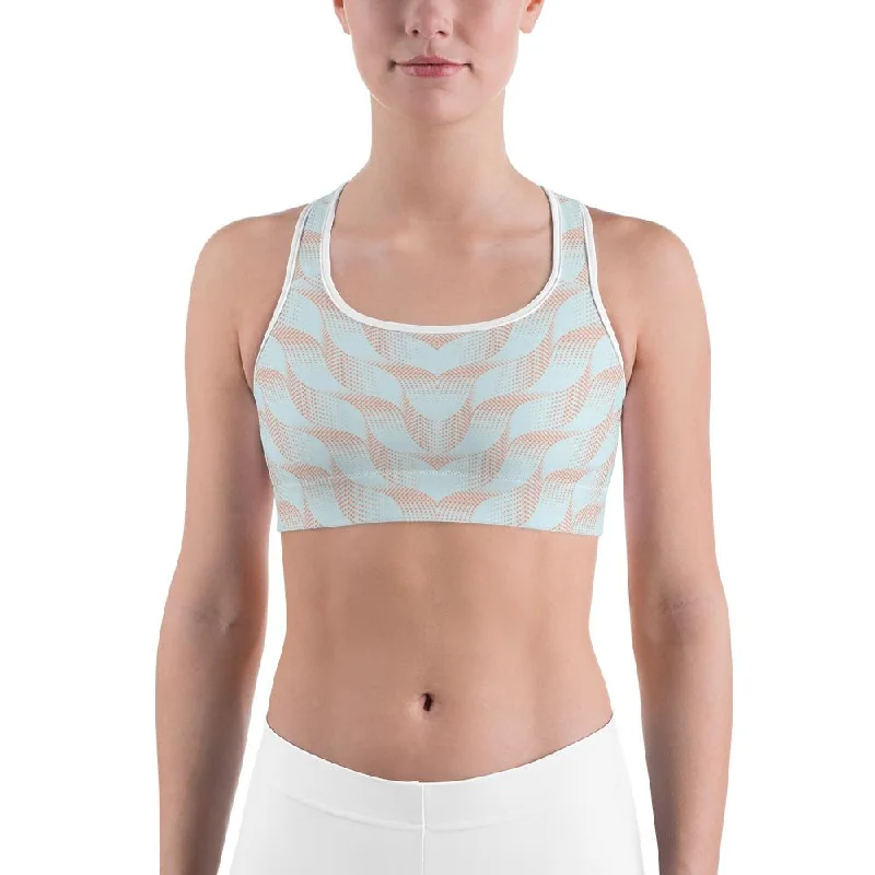 Act Fast Light Blue & Apricot Wave Sports Bra