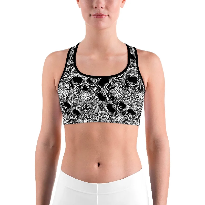 Shop and Save Ornamental Patterned White Skull Sports bra