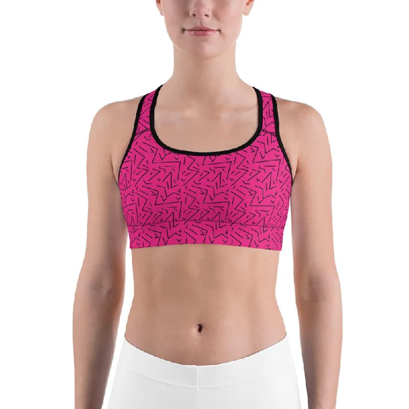 New Markdowns Pink Black Line Sports Bra