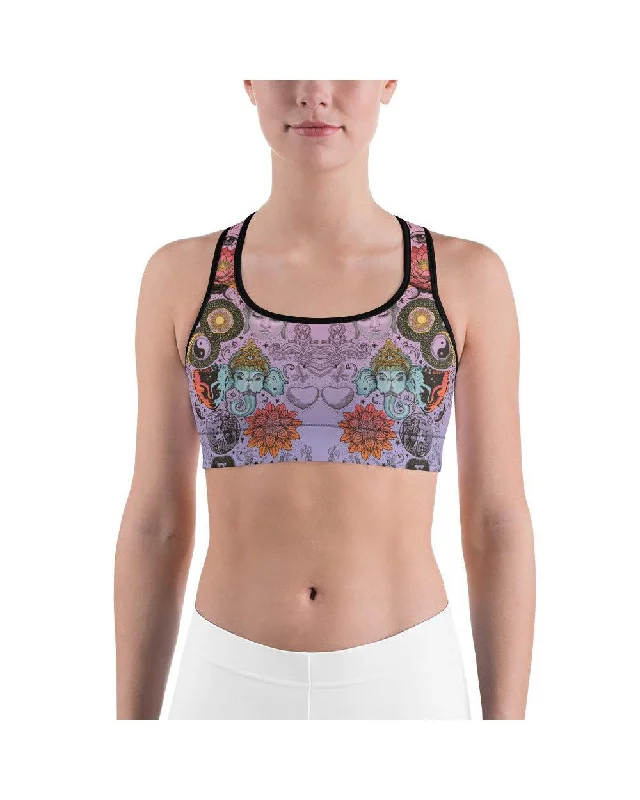 Daily Deals Pink Tattooed Lotus Sports Bra