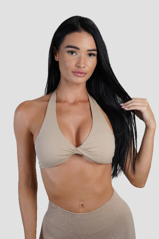 New Arrival TWIST HALTER BRA - LATTE