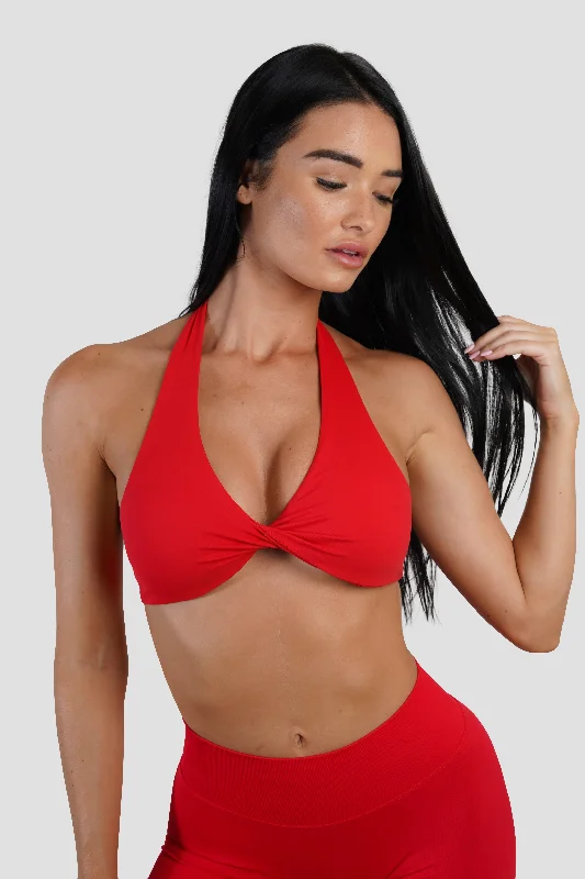 Exclusive Online Offer TWIST HALTER BRA - RED