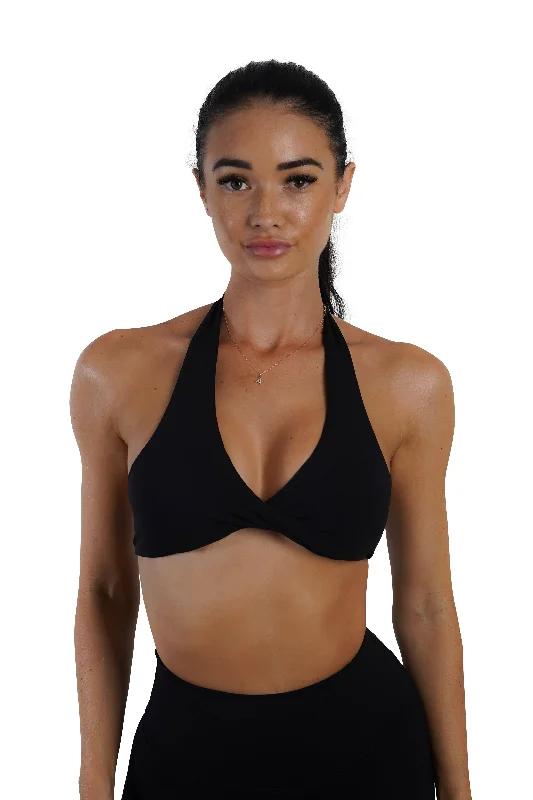 Super Sale Twist Halter Bra - Black