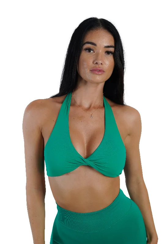 Deal Dash Twist Halter Bra - Green