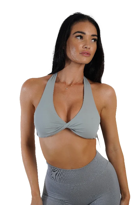 Limited Time Twist Halter Bra - Light Grey