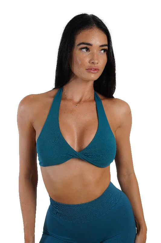 Online Specials Twist Halter Bra - Teal