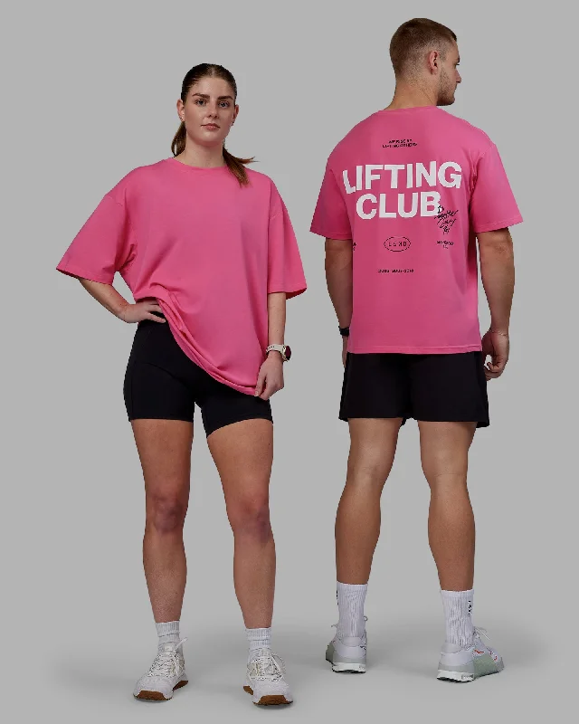 Incredible Offers Unisex Lifting Club FLXCotton Tee Oversize - Carmine Rose-White