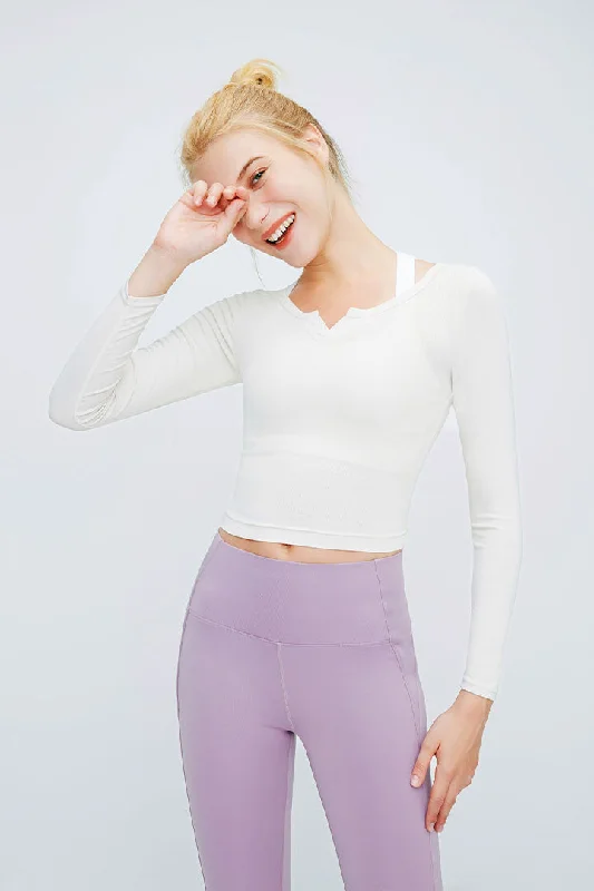 Special Savings V Neck Long Sleeve Crop Top