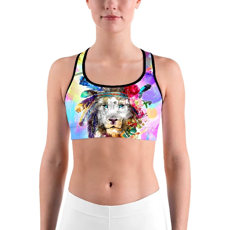 Big Discounts Watercolor Colorful Lion Sports bra
