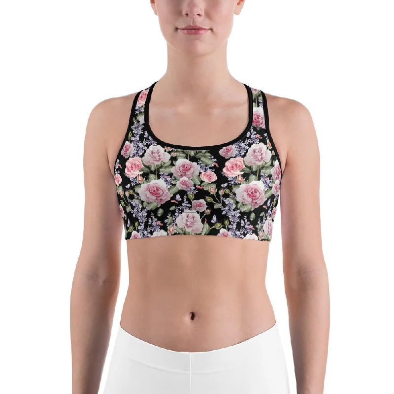 Best Seller Watercolor Roses & Lavender Sports Bra