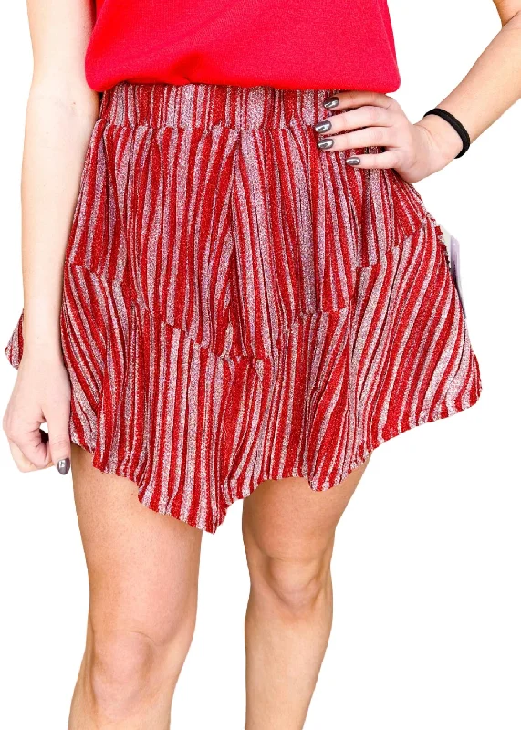 Seasonal Clearance Candy Cane Skort In Red