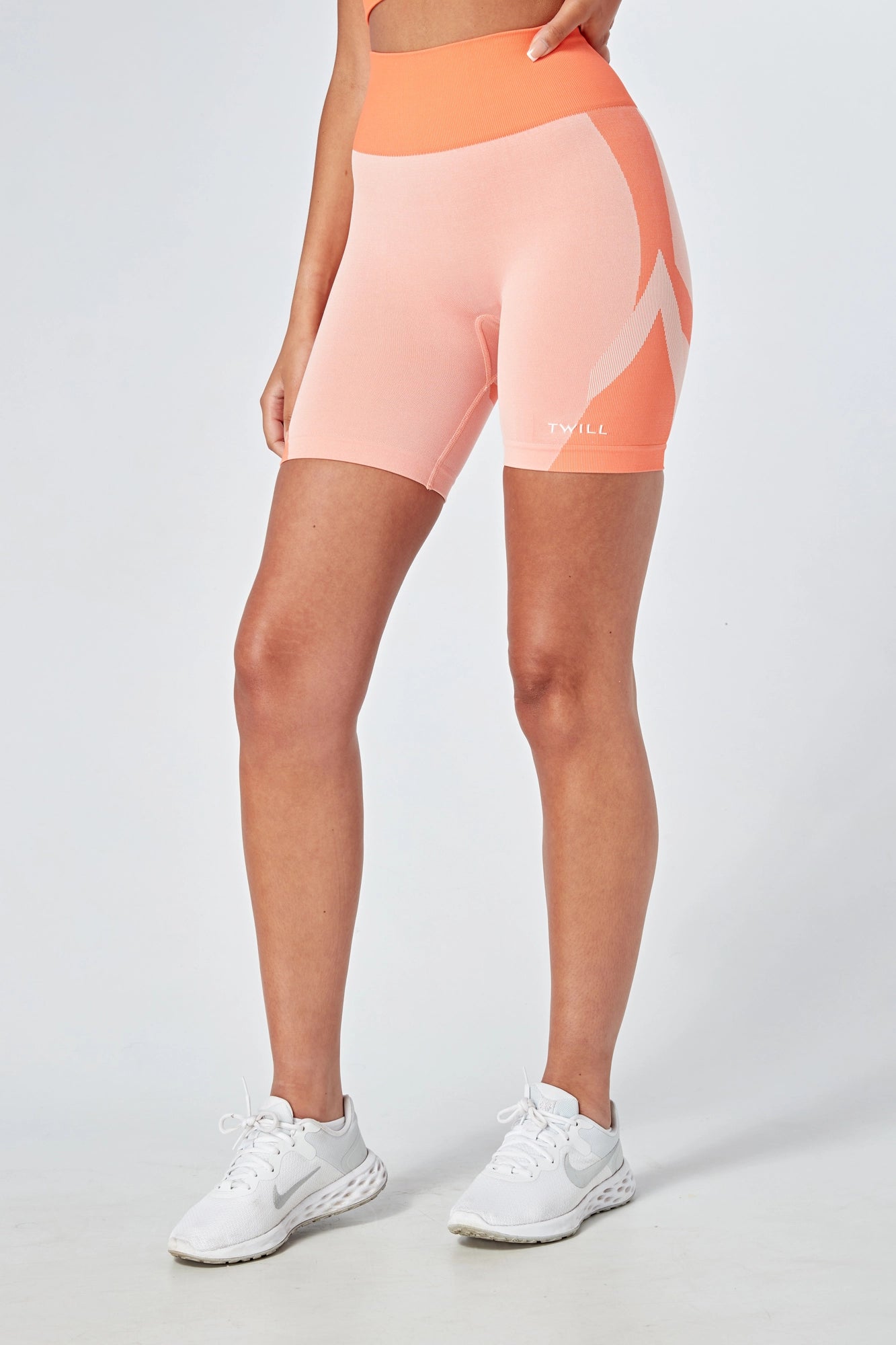 Best Seller Twill Active Recycled Colour Block Body Fit Cycling Shorts - Coral