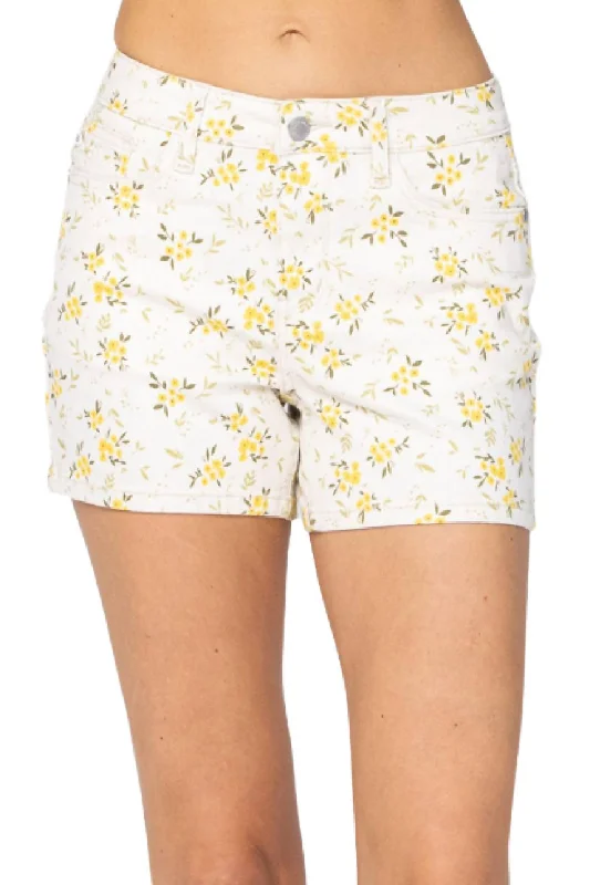 Super Sale Flower Print Mid-Rise Shorts In Multi