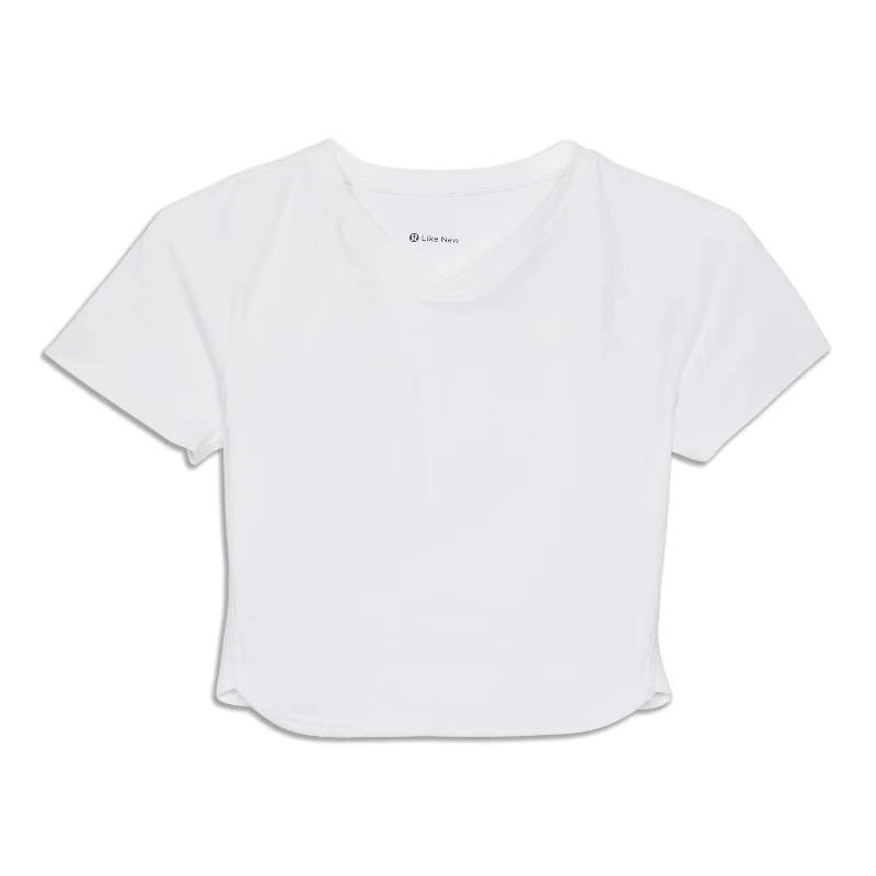 Massive Deals Grid-Texture Cropped Tennis Short Sleev - Resale